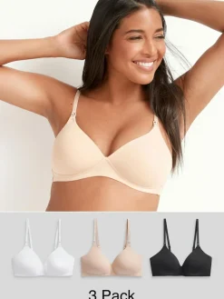 Hot Next Black/White/Pastel Rose Nude Pad Non Wire B-G Nursing Cotton Blend Ultimate Comfort Bras 3 Pack