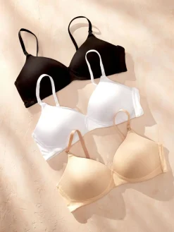 Hot Next Black/White/Pastel Rose Nude Pad Non Wire B-G Nursing Cotton Blend Ultimate Comfort Bras 3 Pack