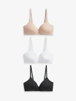 Hot Next Black/White/Pastel Rose Nude Pad Non Wire B-G Nursing Cotton Blend Ultimate Comfort Bras 3 Pack