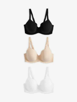 Next Black/White/Pastel Rose Nude Pad Full Cup DD+ Cotton Blend Ultimate Comfort Bras 3 Pack^Women Dd+ Range
