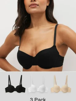 Sale Next Black/White/Pastel Rose Nude Pad Balcony Cotton Blend Ultimate Comfort Bras 3 Pack