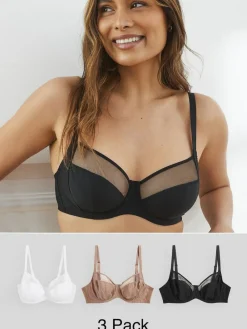 Outlet Next DD+ Non Pad Full Cup Bras 3 Pack with Side Support Black/White/Praline Nude
