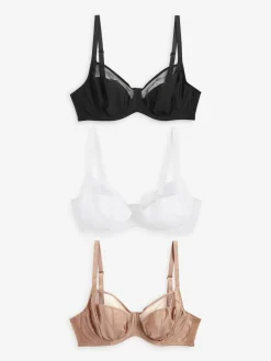 Outlet Next DD+ Non Pad Full Cup Bras 3 Pack with Side Support Black/White/Praline Nude