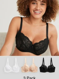 Next Black/White/Praline Nude Non Pad Balcony DD+ Lace Bras 3 Pack^Women Dd+ Range