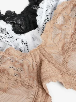 Clearance Next Non Pad Plunge DD+ Lace Bras 3 Pack Black/White/Praline Nude