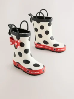 Next Black/White/Red Minnie Mouse Handle Wellies^ Boots