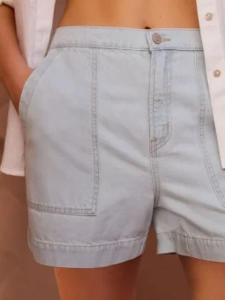 Sale Next Utility Lightweight 100% Cotton Denim Shorts Bleach