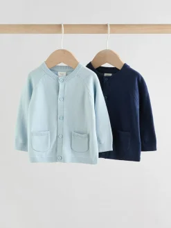 Sale Next Blue 100% Cotton Knitted Baby Cardigans 2 Pack (0mths-3yrs)