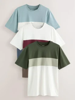 Next Regular Fit Colour Blocking T-Shirts 3 Pack Blue / Neutral / Green