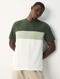 Next Regular Fit Colour Blocking T-Shirts 3 Pack Blue / Neutral / Green