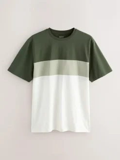 Next Regular Fit Colour Blocking T-Shirts 3 Pack Blue / Neutral / Green