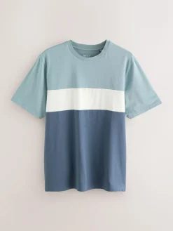 Next Regular Fit Colour Blocking T-Shirts 3 Pack Blue / Neutral / Green