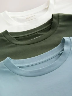 Next Regular Fit Colour Blocking T-Shirts 3 Pack Blue / Neutral / Green