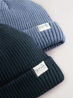 New Next 2 Pack Baby Beanie Knitted Hats (0mths-2yrs) Blue