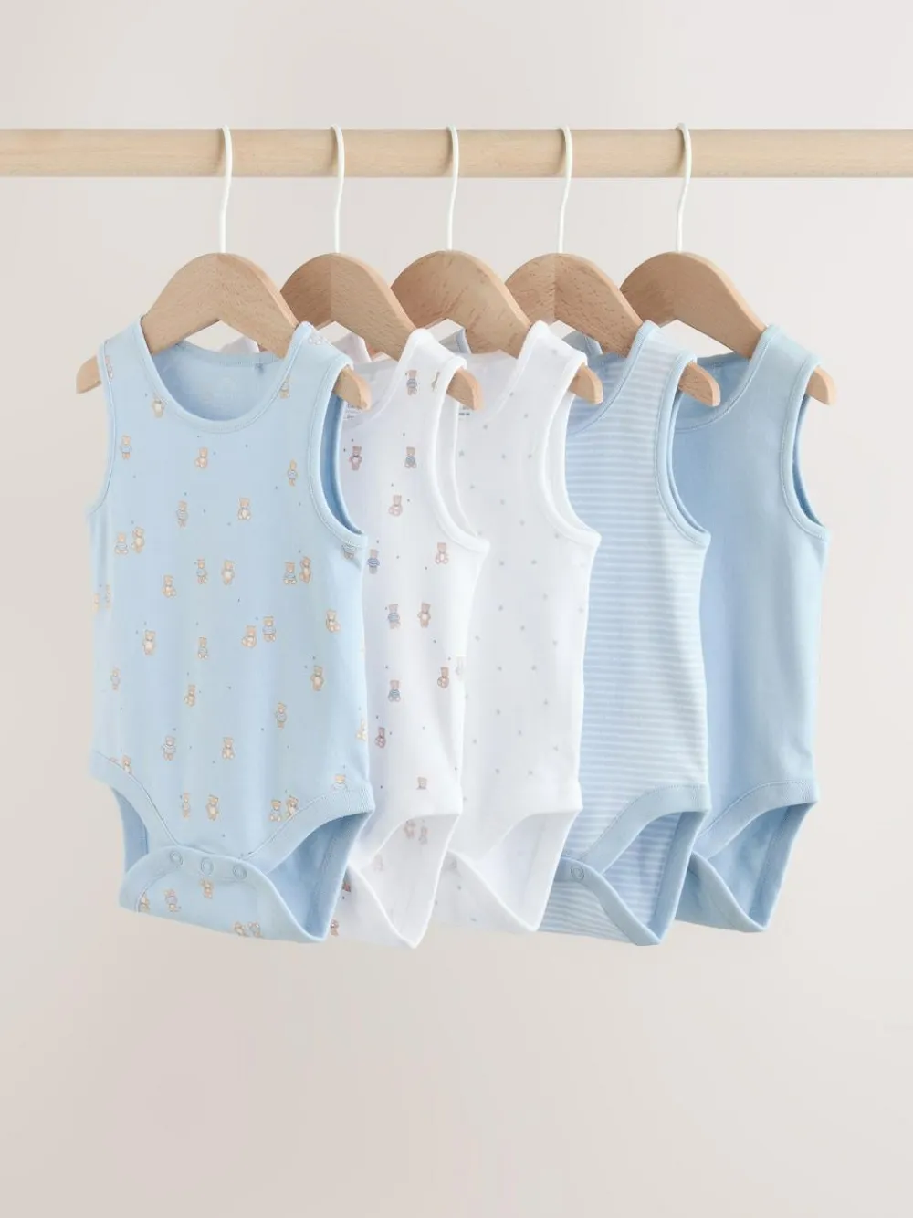 Hot Next Blue 5 Pack Baby Bear Vest Bodysuits