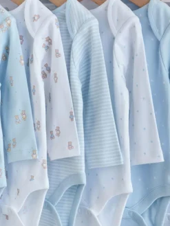 Clearance Next Blue 7 Pack Long Sleeved Baby Bear Bodysuit