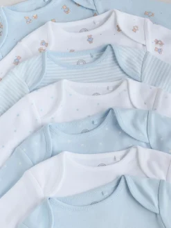 Clearance Next Blue 7 Pack Long Sleeved Baby Bear Bodysuit