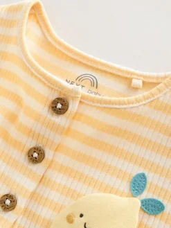 Next Blue and Lemon Printed Button T Shirt Jersey 3 Pack Baby Rompers^ Rompers & Overalls