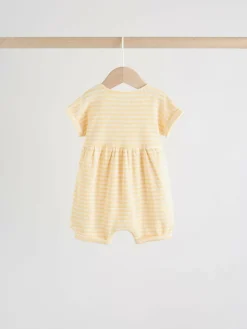 Next Blue and Lemon Printed Button T Shirt Jersey 3 Pack Baby Rompers^ Rompers & Overalls