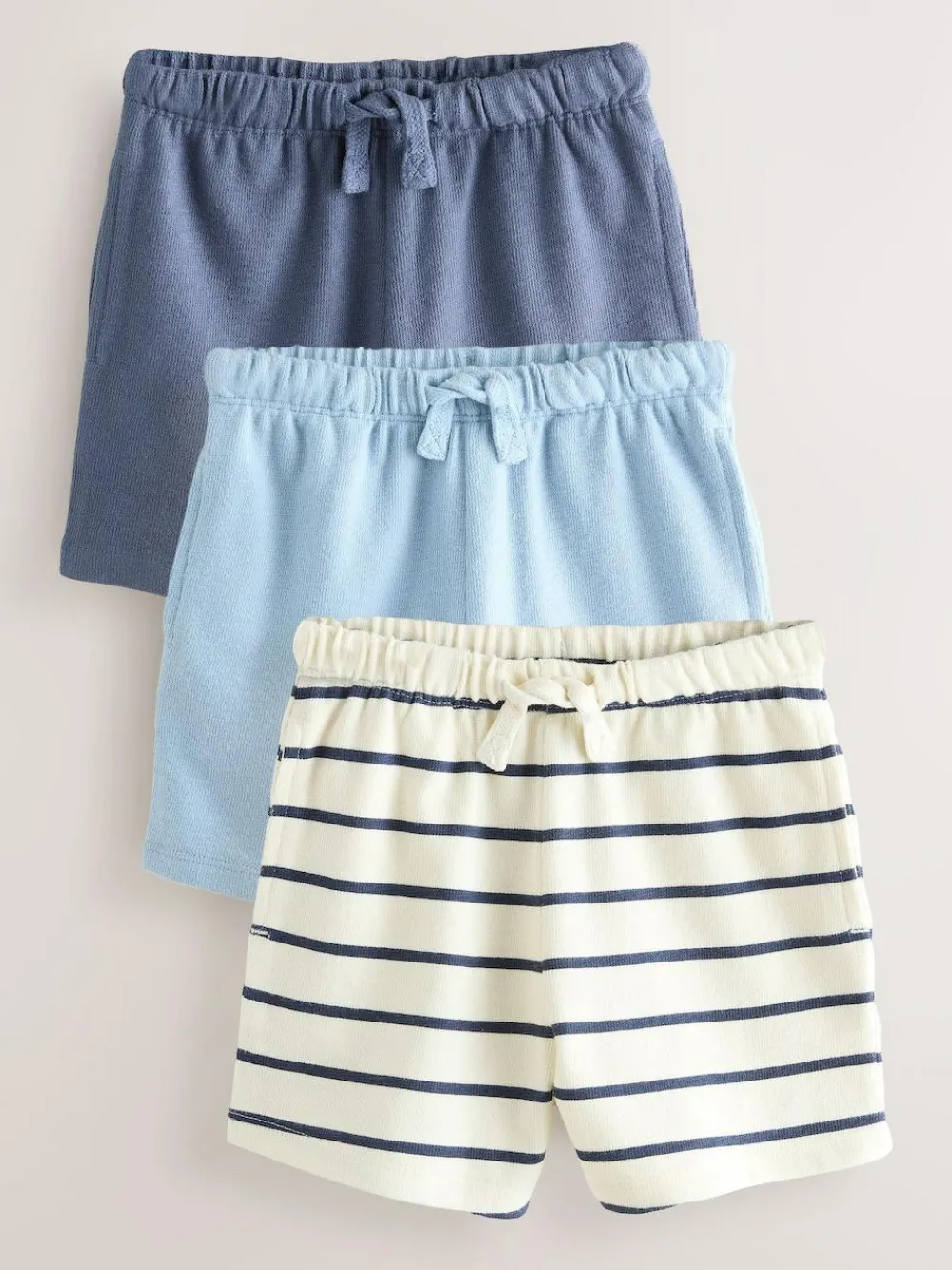 New Next Textured Shorts 3 Pack (3mths-7yrs) Blue And Striped