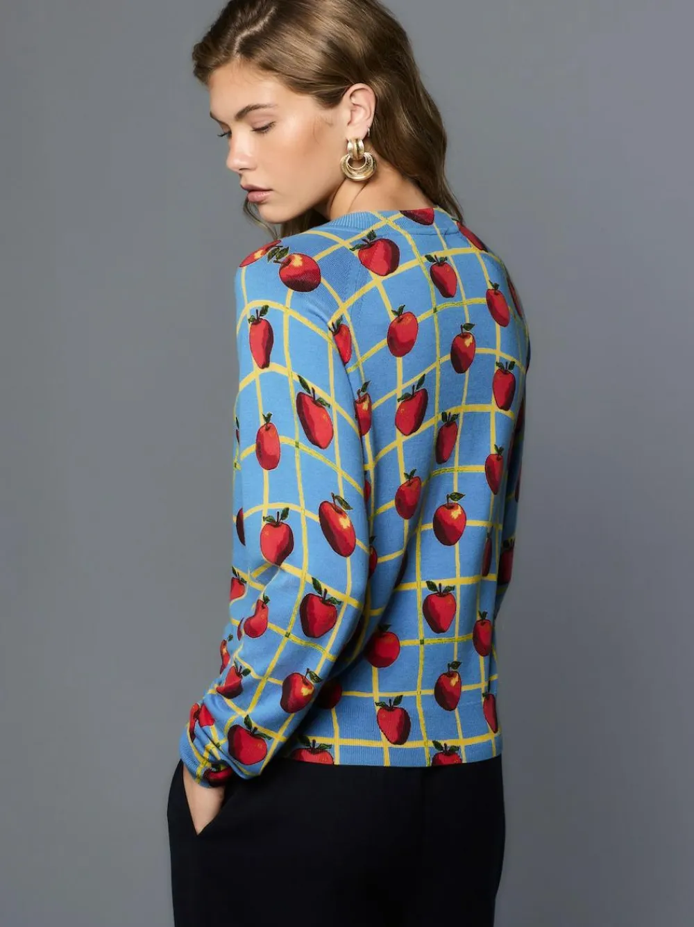 Online Next Blue Apple Check Pattern Soft Touch Crew Neck Cotton Rich Jumper