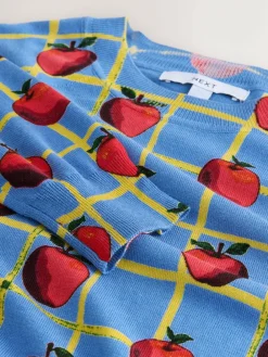 Online Next Blue Apple Check Pattern Soft Touch Crew Neck Cotton Rich Jumper