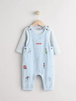 Online Next Blue Baby Corduroy 100% Cotton Dungaree and Bodysuit Set