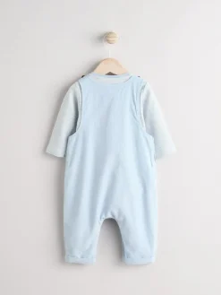 Online Next Blue Baby Corduroy 100% Cotton Dungaree and Bodysuit Set