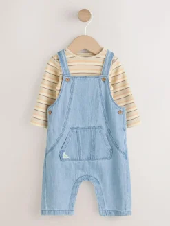 Hot Next Baby Denim Dungarees and Bodysuit Set (0mths-2yrs) Blue