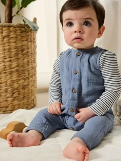 New Next Baby Dungarees and Bodysuit Set (0mths-2yrs) Blue
