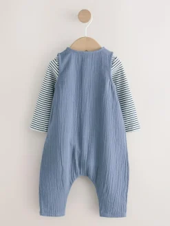 New Next Baby Dungarees and Bodysuit Set (0mths-2yrs) Blue