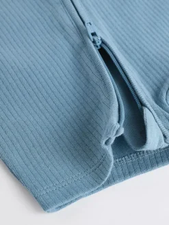 New Next Blue Baby Two Way Zip 100% Cotton Rompers 3 Pack (0-3yrs)