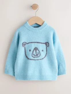 Clearance Next Blue Bear Character Knitted Crew Neck Jumper (3mths-7yrs)