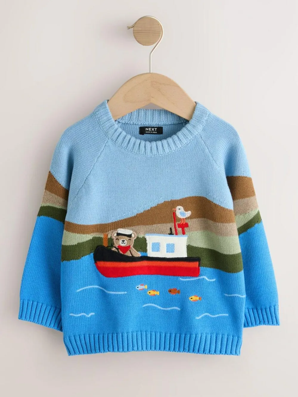 Outlet Next Blue Boat Knitted Crew Neck Jumper (3mths-7yrs)