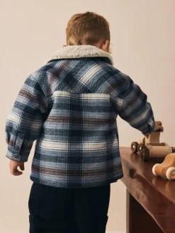 Sale Next Borg Lined Check Shacket (3mths-7yrs) Blue