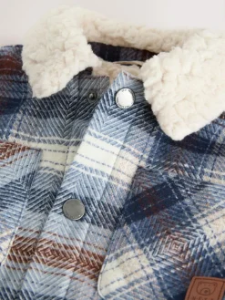 Sale Next Borg Lined Check Shacket (3mths-7yrs) Blue