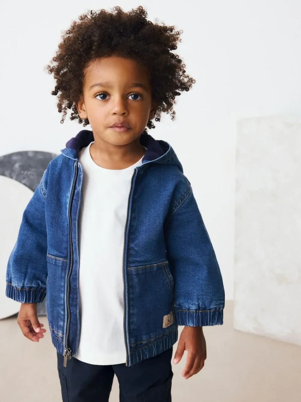 Next Blue Borg Lined Hooded Zip Through Denim Shacket (3mths-7yrs)^BOY Coats, Jackets & Pramsuits|Coats, Jackets & Pramsuits