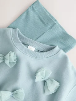 Outlet Next Bow Sweatshirt & Flare Leggings Set (3mths-7yrs) Blue