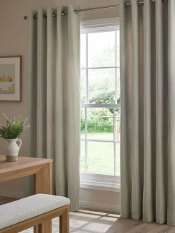 Next Brushed Stripe Lined Eyelet Curtains Blue