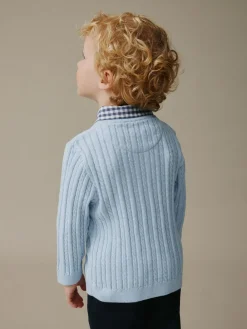 Next Blue Cable Knit Mock Shirt Jumper (3mths-7yrs)^BOY Knitwear|Knitwear