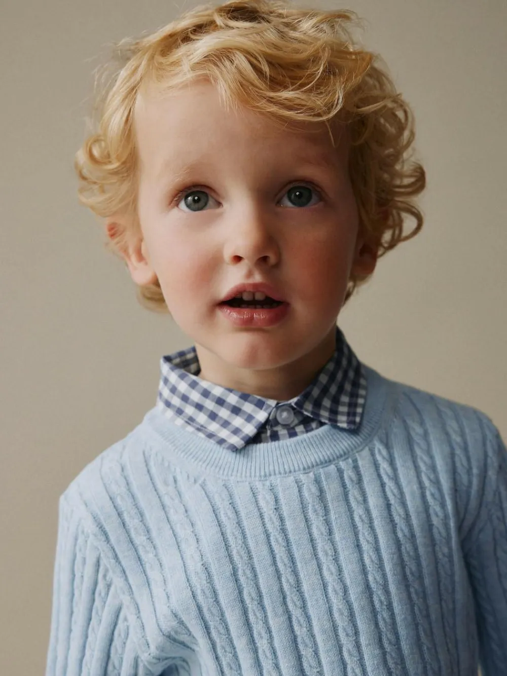 Next Blue Cable Knit Mock Shirt Jumper (3mths-7yrs)^BOY Knitwear|Knitwear