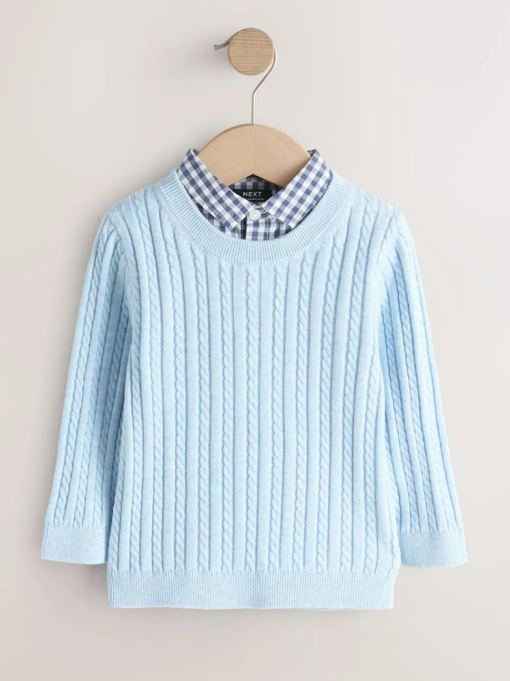 Next Blue Cable Knit Mock Shirt Jumper (3mths-7yrs)^BOY Knitwear|Knitwear