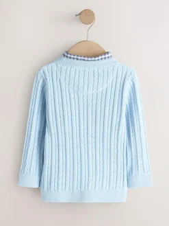 Next Blue Cable Knit Mock Shirt Jumper (3mths-7yrs)^BOY Knitwear|Knitwear