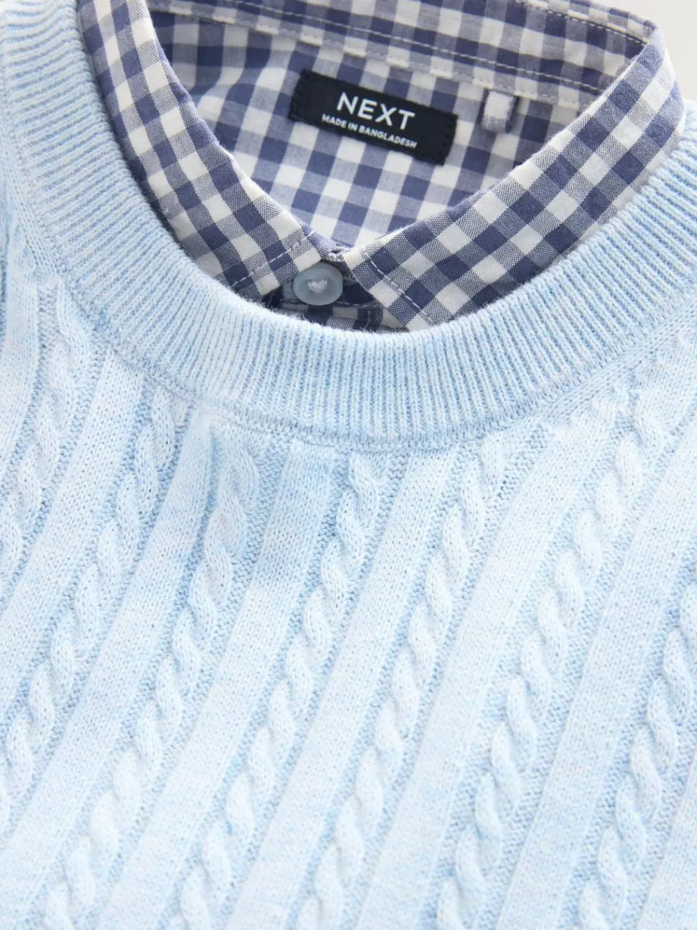 Next Blue Cable Knit Mock Shirt Jumper (3mths-7yrs)^BOY Knitwear|Knitwear