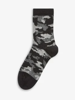 Next Blue Camouflage/Stripes Cotton Rich Socks 7 Pack^BOY Socks