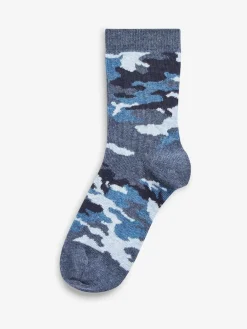 Next Blue Camouflage/Stripes Cotton Rich Socks 7 Pack^BOY Socks