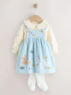 Next Blue Character Baby Cord Pinafore Long Sleeve Bodysuit & Tights Set (0mths-2yrs)^ Dresses|Dresses