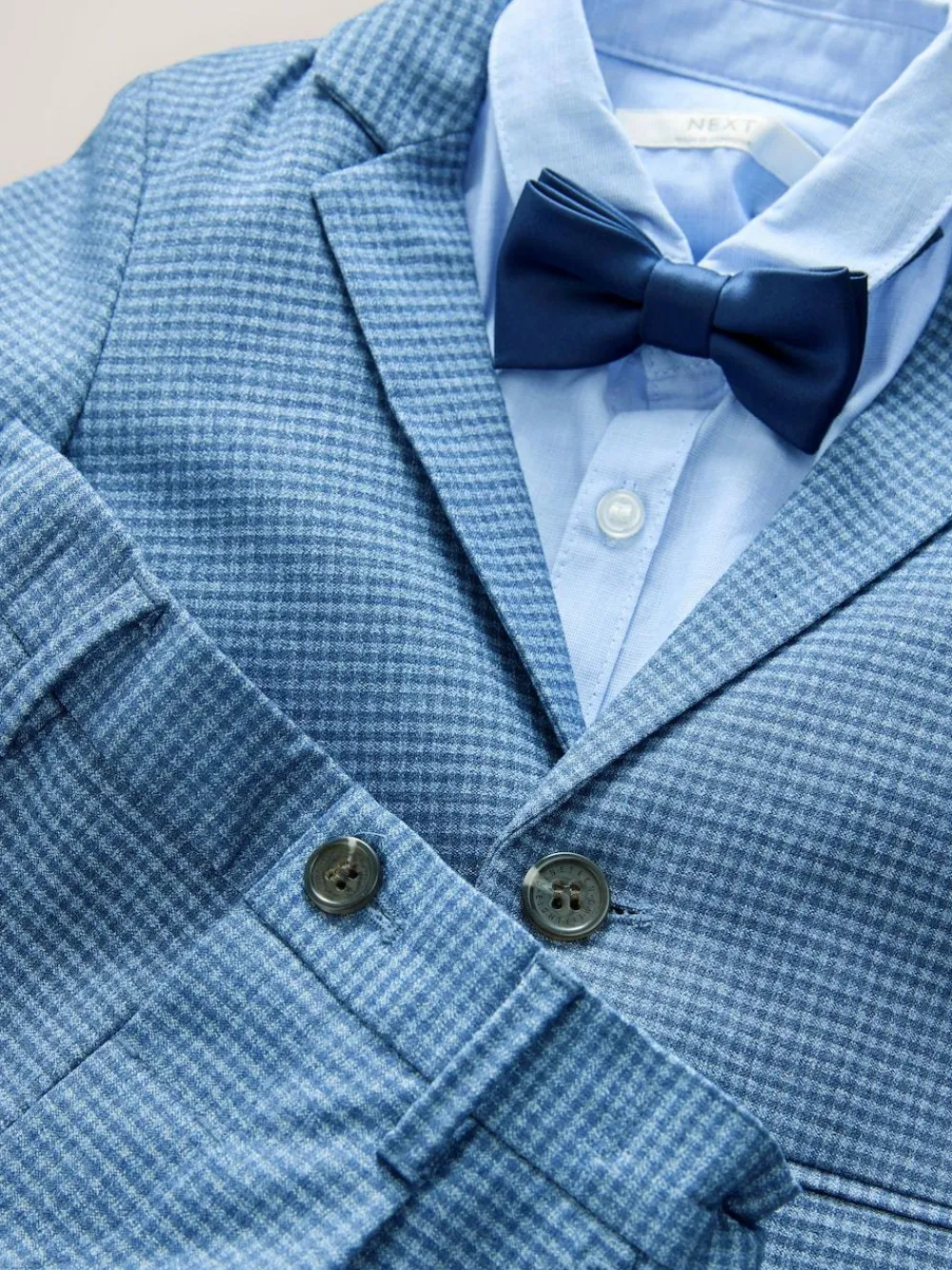 Next Blue Check Blazer, Shirt, Trousers & Bow Tie Set (3mths-9yrs)^BOY Pants & Chinos|Occasionwear
