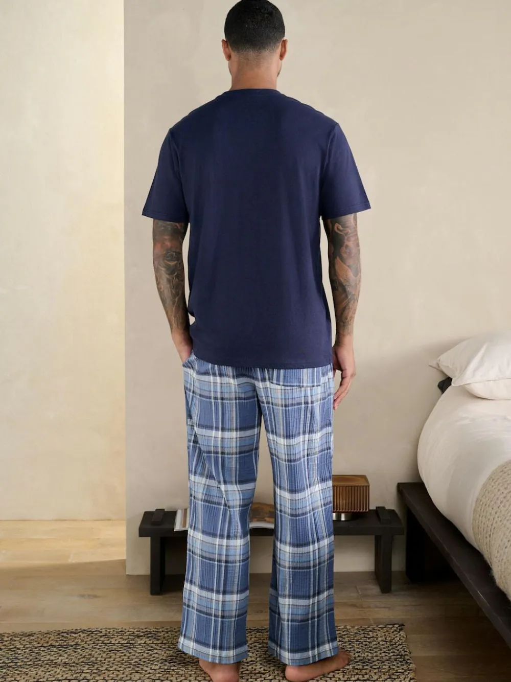 Next Blue Check Short Sleeve Pyjamas Set^ Nightwear|Pyjamas