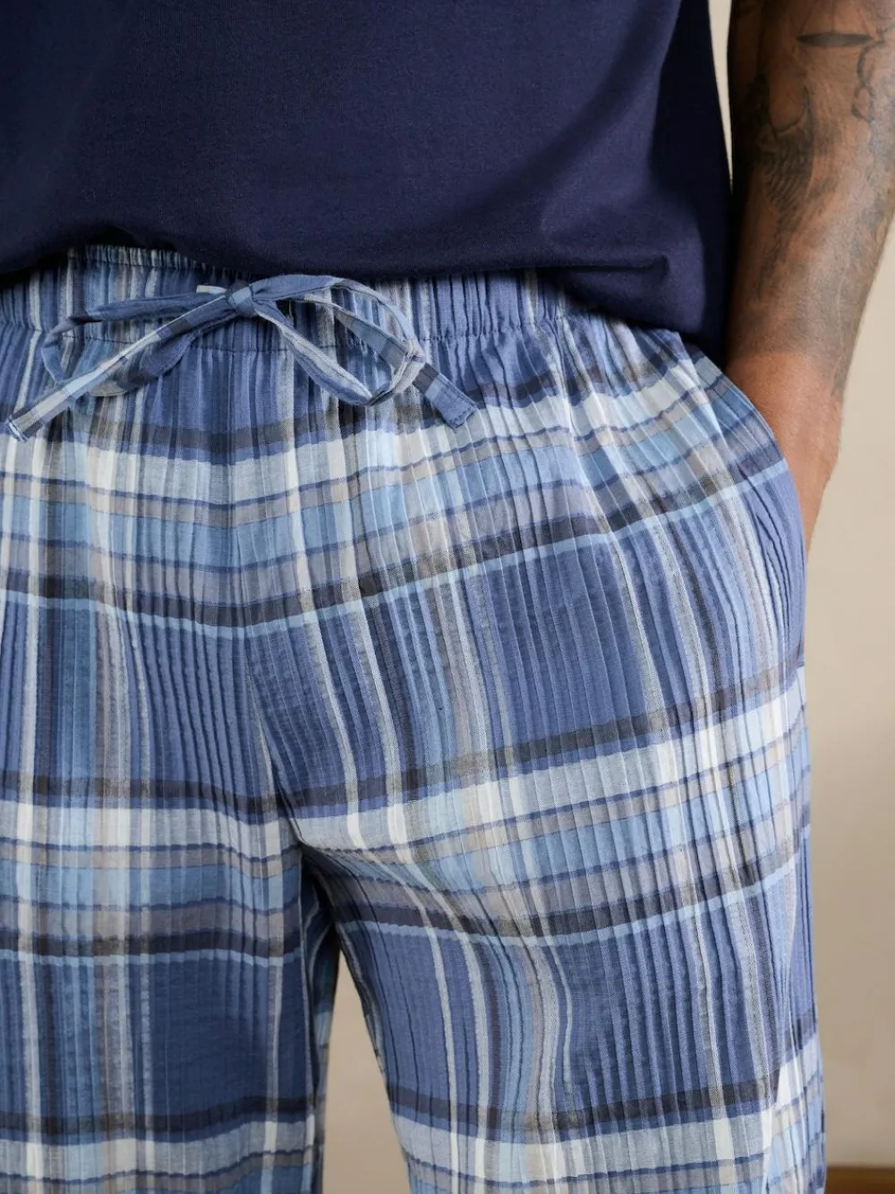 Next Blue Check Short Sleeve Pyjamas Set^ Nightwear|Pyjamas